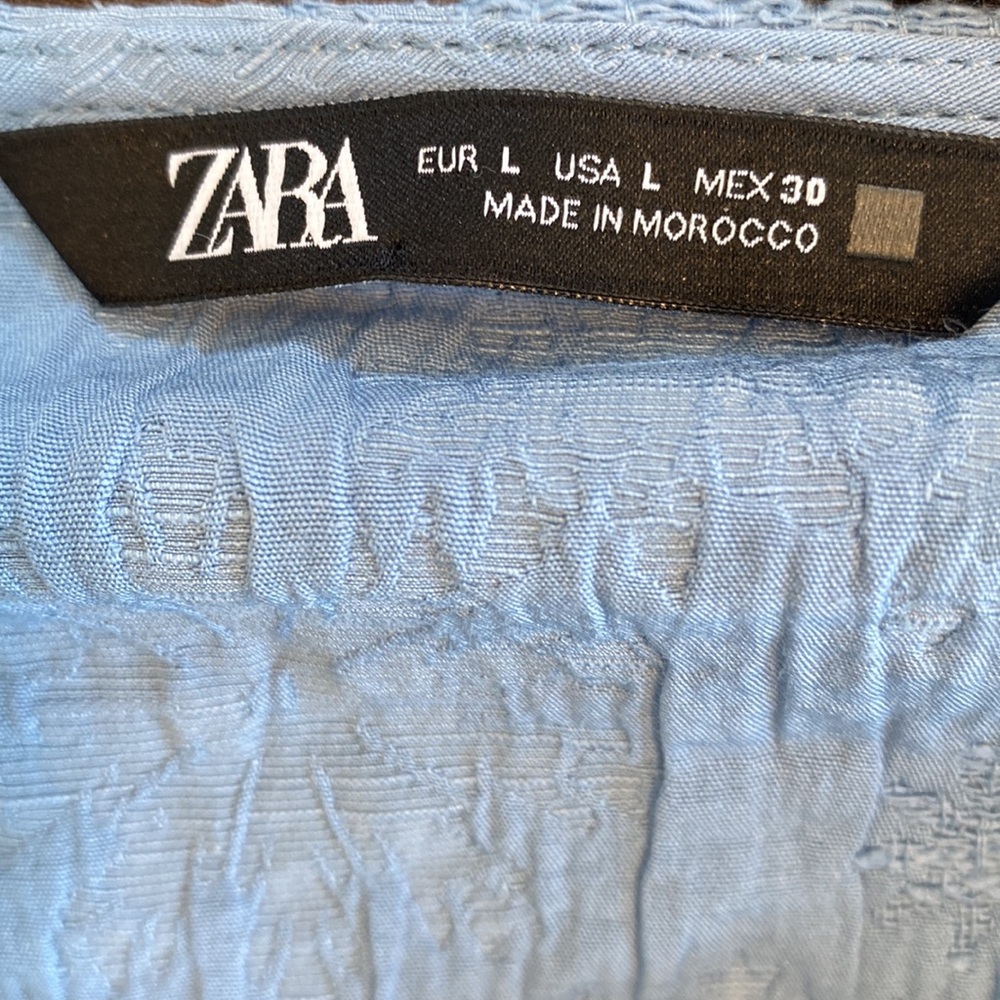 Zara Light Blue Tiered Ruffle Tie-Front Blouse - Picture 8 of 12